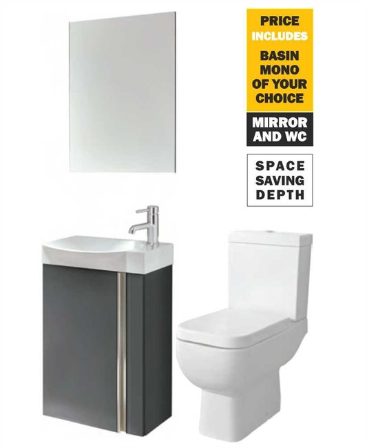 Sonas 45 Prague Wall Hung Gloss Grey Unit & Tap & S600 Wc - *Special Offer