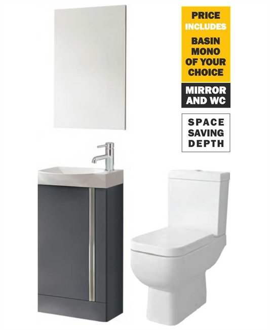 Sonas 45 Prague Floor Gloss Grey Unit & Tap & S600 Wc - *Special Offer