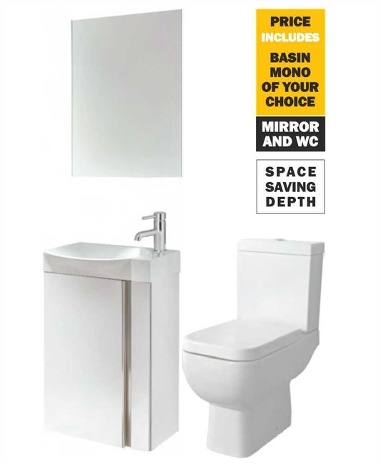 Sonas 45 Prague Wall Hung White Unit & Tap & S600 Wc - *Special Offer