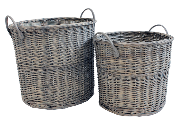 Grey Wicker Rnd Basket Set Of 2