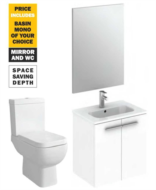 Sonas 50 Paris Wall Hung 2 Doors White Unit & Tap & S600 Wc - *Special Offer